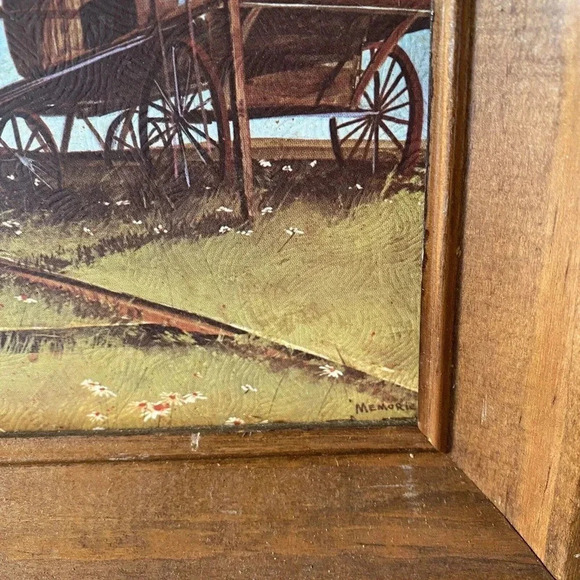 VTG Wood Frame Print Art Painting Wall Decor Country Side Railroad House 7”x9” - Picture 4 of 5